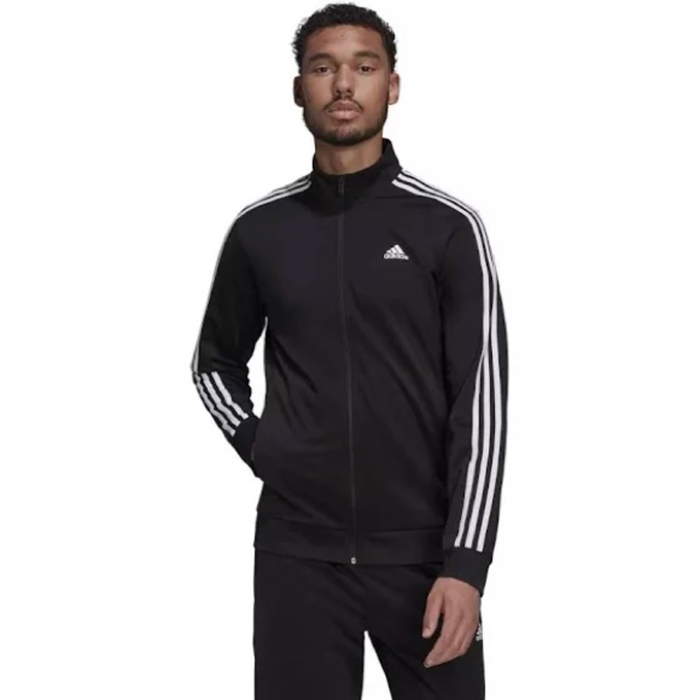 Adidas Men's Warm-Up Tricot Regular 3-Stripes Track Jacket, Black/White / L